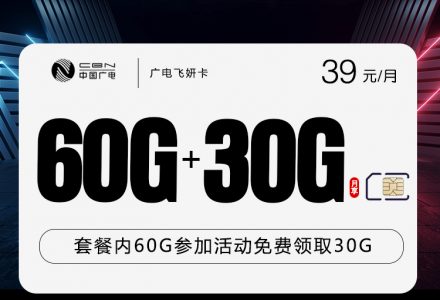 广电飞妍卡月租39元/月,含90G全国通用流量(60G 基础 + 30G 短信领取赠包)-绿港通信号卡营业厅